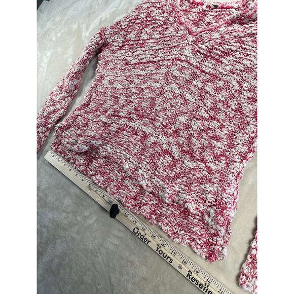 Free People Womans Stretchy Red & Cream V Neck Knit Sweater Top M - Picture 6 of 11